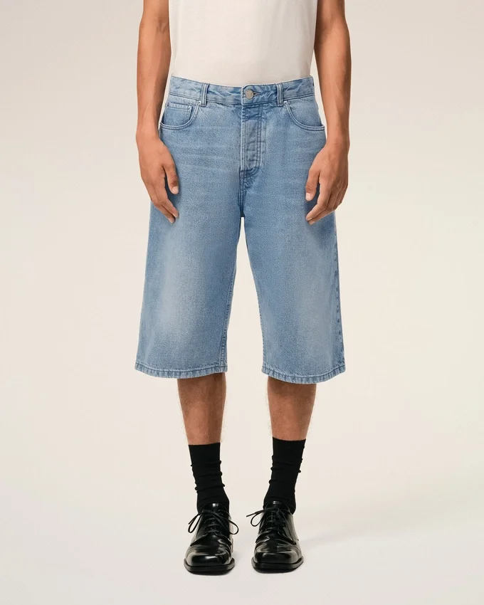 Blue Cotton Large Fit Bermuda Shorts Blue Cotton Large Fit Bermuda Shorts
