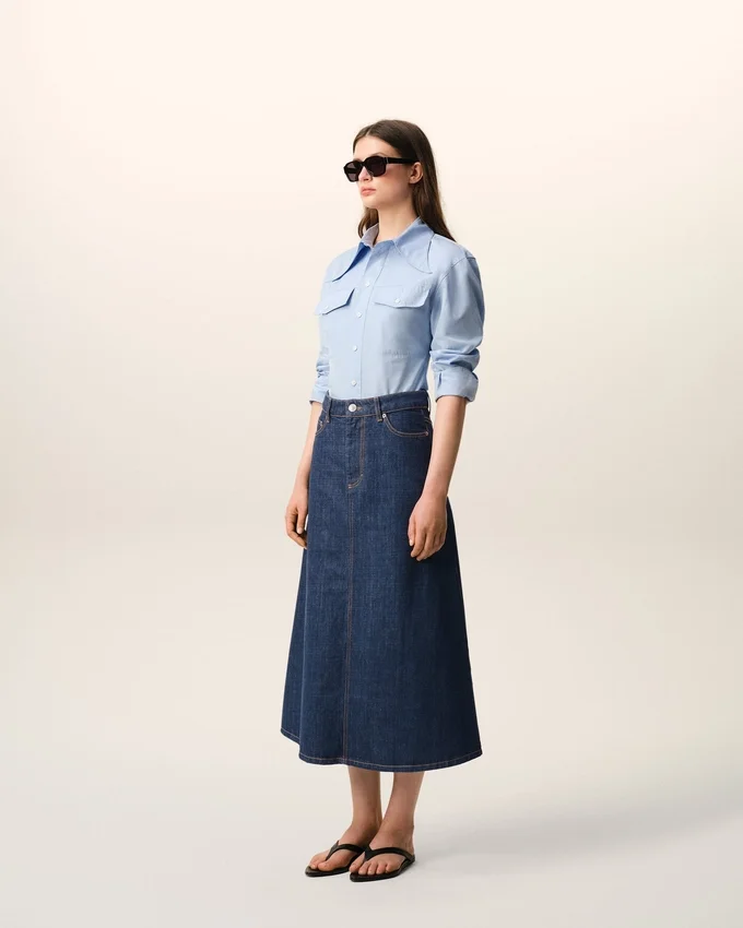 Blue Cotton Long Skirt Blue Cotton Long Skirt