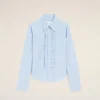 Blue Cotton Long Sleeve Ruffled Adjusted Shirt Blue Cotton Long Sleeve Ruffled Adjusted Shirt