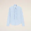 Blue Cotton Long Sleeve Ruffled Adjusted Shirt Blue Cotton Long Sleeve Ruffled Adjusted Shirt