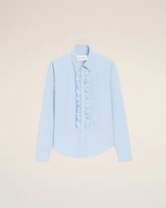 Blue Cotton Long Sleeve Ruffled Adjusted Shirt Blue Cotton Long Sleeve Ruffled Adjusted Shirt