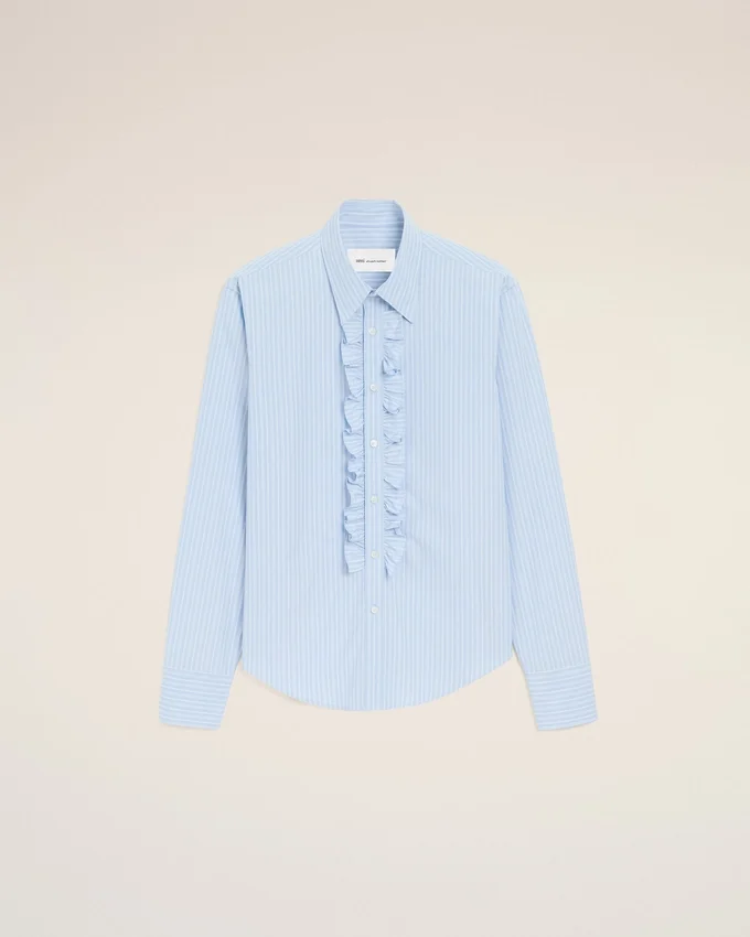 Blue Cotton Long Sleeve Ruffled Adjusted Shirt Blue Cotton Long Sleeve Ruffled Adjusted Shirt