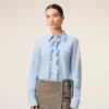 Blue Cotton Long Sleeve Ruffled Adjusted Shirt Blue Cotton Long Sleeve Ruffled Adjusted Shirt