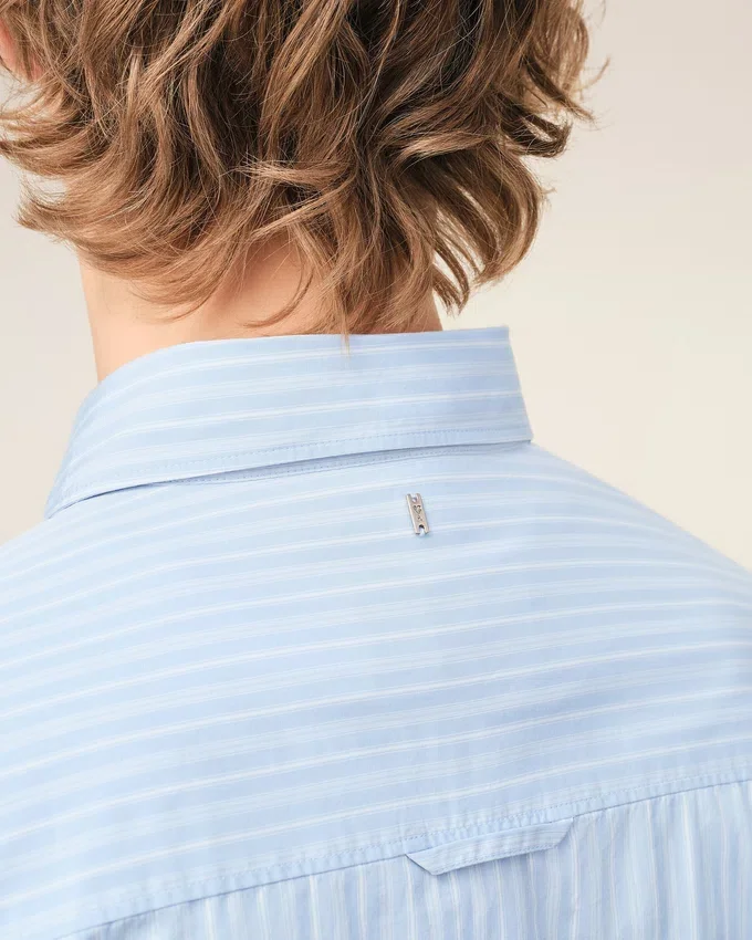 Blue Cotton Long Sleeve Ruffled Adjusted Shirt Blue Cotton Long Sleeve Ruffled Adjusted Shirt