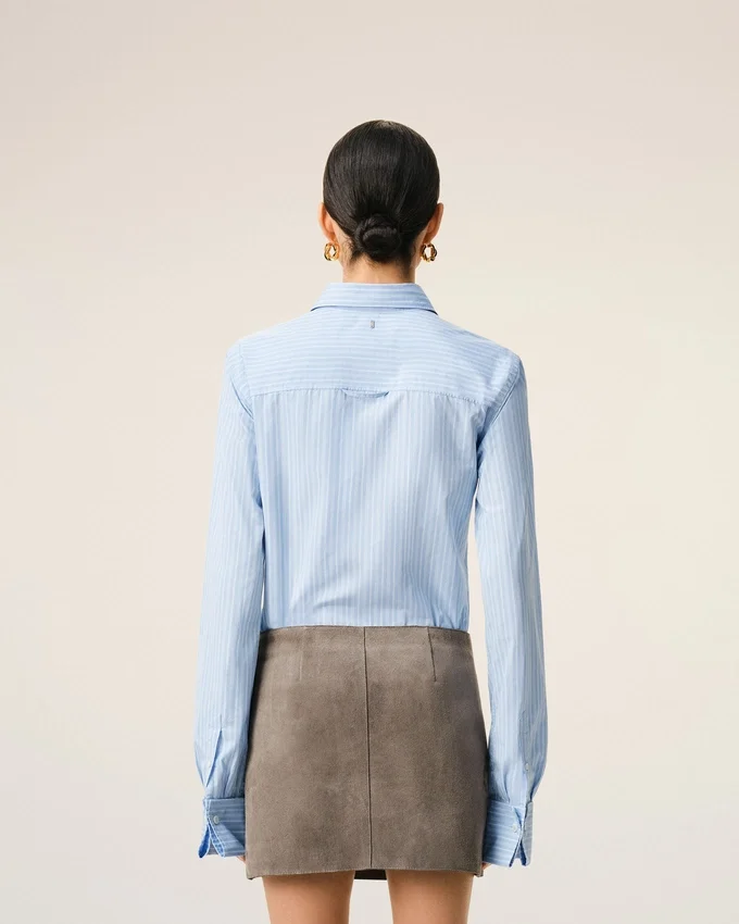 Blue Cotton Long Sleeve Ruffled Adjusted Shirt Blue Cotton Long Sleeve Ruffled Adjusted Shirt