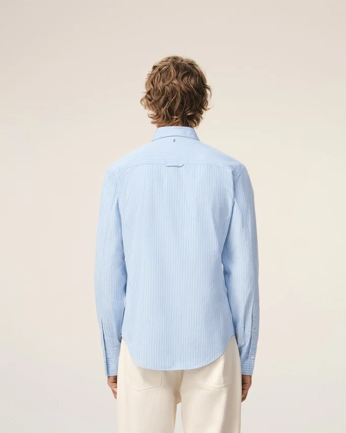 Blue Cotton Long Sleeve Ruffled Adjusted Shirt Blue Cotton Long Sleeve Ruffled Adjusted Shirt