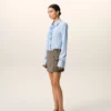 Blue Cotton Long Sleeve Ruffled Adjusted Shirt Blue Cotton Long Sleeve Ruffled Adjusted Shirt