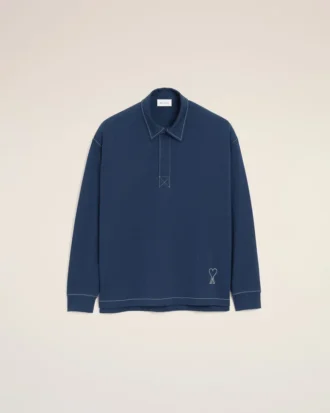 Blue Cotton Long Sleeves Ami De Coeur Polo