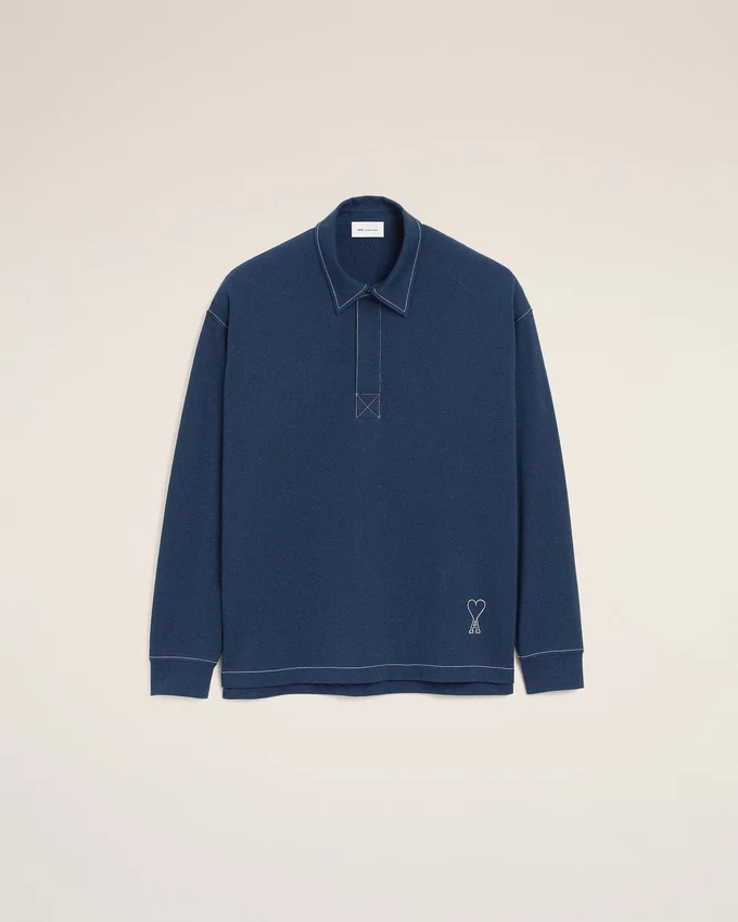 Blue Cotton Long Sleeves Ami De Coeur Polo Blue Cotton Long Sleeves Ami De Coeur Polo