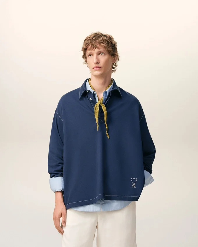 Blue Cotton Long Sleeves Ami De Coeur Polo Blue Cotton Long Sleeves Ami De Coeur Polo
