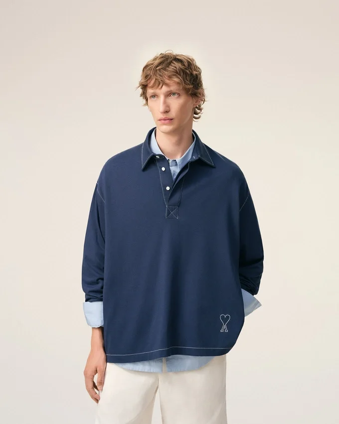 Blue Cotton Long Sleeves Ami De Coeur Polo Blue Cotton Long Sleeves Ami De Coeur Polo