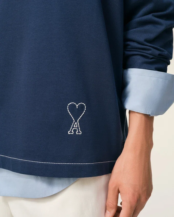Blue Cotton Long Sleeves Ami De Coeur Polo Blue Cotton Long Sleeves Ami De Coeur Polo