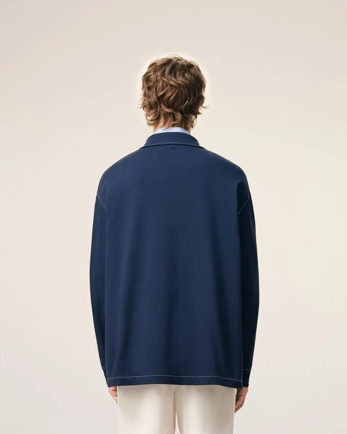 Blue Cotton Long Sleeves Ami De Coeur Polo Blue Cotton Long Sleeves Ami De Coeur Polo