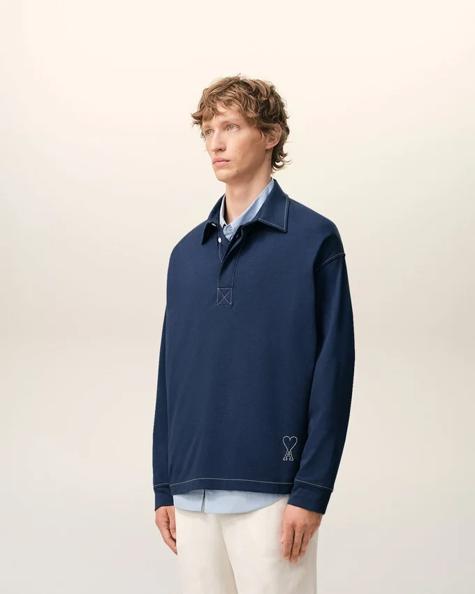 Blue Cotton Long Sleeves Ami De Coeur Polo Blue Cotton Long Sleeves Ami De Coeur Polo