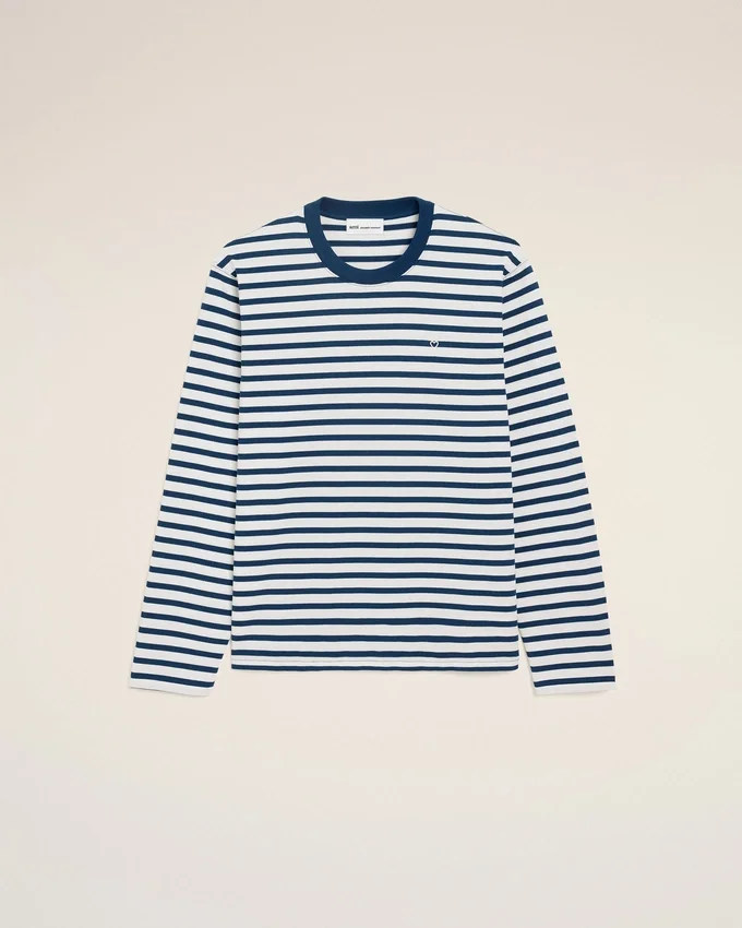 Blue Cotton Long Sleeves Mariniere Ami De Coeur T-Shirt Blue Cotton Long Sleeves Mariniere Ami De Coeur T-Shirt