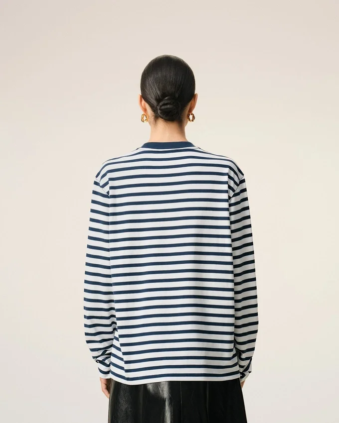 Blue Cotton Long Sleeves Mariniere Ami De Coeur T-Shirt Blue Cotton Long Sleeves Mariniere Ami De Coeur T-Shirt