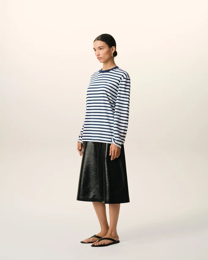 Blue Cotton Long Sleeves Mariniere Ami De Coeur T-Shirt Blue Cotton Long Sleeves Mariniere Ami De Coeur T-Shirt