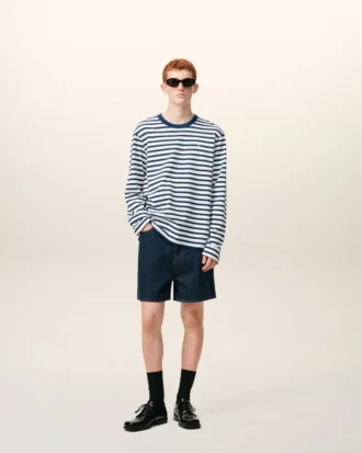 Blue Cotton Long Sleeves Mariniere Ami De Coeur T-Shirt