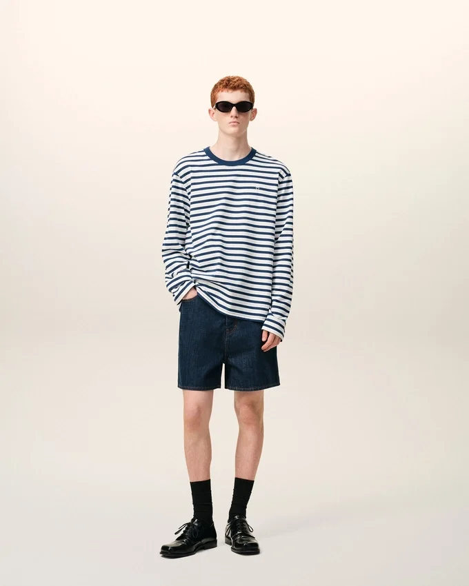 Blue Cotton Long Sleeves Mariniere Ami De Coeur T-Shirt Blue Cotton Long Sleeves Mariniere Ami De Coeur T-Shirt