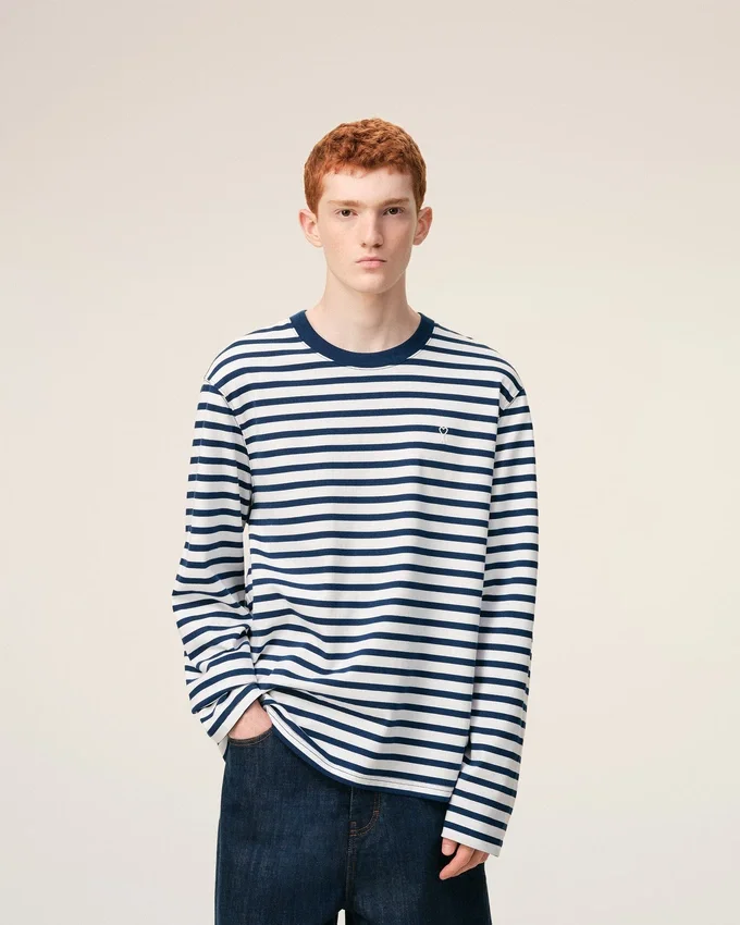 Blue Cotton Long Sleeves Mariniere Ami De Coeur T-Shirt Blue Cotton Long Sleeves Mariniere Ami De Coeur T-Shirt