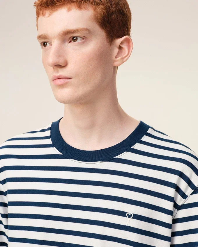 Blue Cotton Long Sleeves Mariniere Ami De Coeur T-Shirt Blue Cotton Long Sleeves Mariniere Ami De Coeur T-Shirt