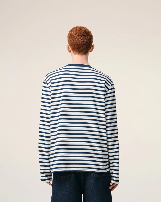 Blue Cotton Long Sleeves Mariniere Ami De Coeur T-Shirt Blue Cotton Long Sleeves Mariniere Ami De Coeur T-Shirt