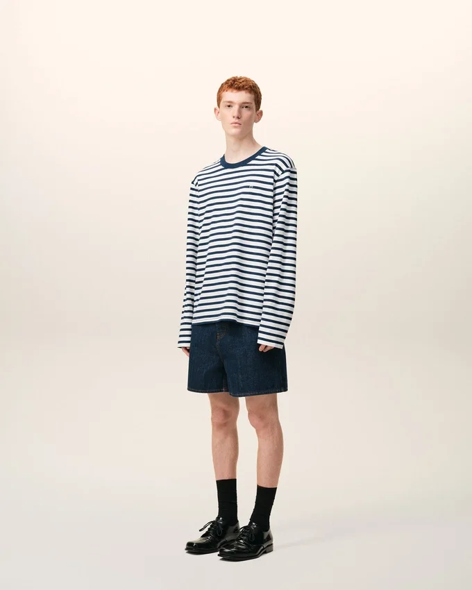 Blue Cotton Long Sleeves Mariniere Ami De Coeur T-Shirt Blue Cotton Long Sleeves Mariniere Ami De Coeur T-Shirt