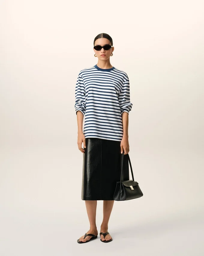 Blue Cotton Long Sleeves Mariniere Ami De Coeur T-Shirt Blue Cotton Long Sleeves Mariniere Ami De Coeur T-Shirt
