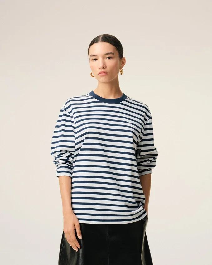 Blue Cotton Long Sleeves Mariniere Ami De Coeur T-Shirt Blue Cotton Long Sleeves Mariniere Ami De Coeur T-Shirt
