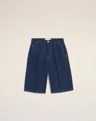 Blue Cotton Loose Bermuda Shorts
