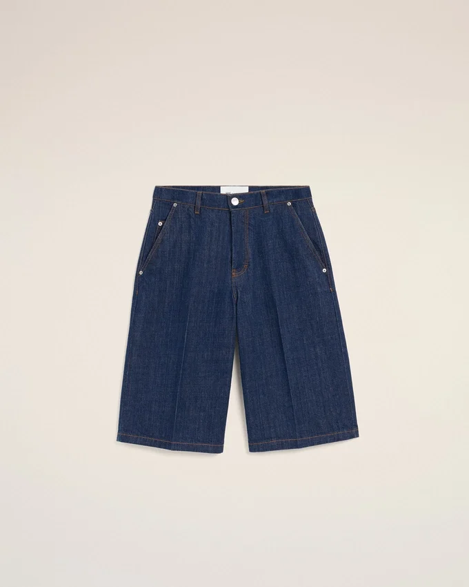 Blue Cotton Loose Bermuda Shorts Blue Cotton Loose Bermuda Shorts