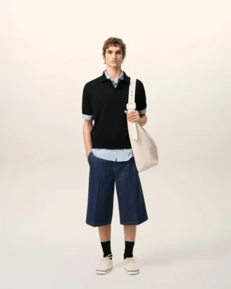 Blue Cotton Loose Bermuda Shorts