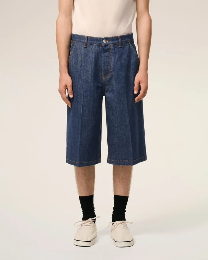 Blue Cotton Loose Bermuda Shorts Blue Cotton Loose Bermuda Shorts
