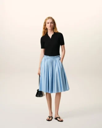 Blue Cotton Midi Corolla Skirt