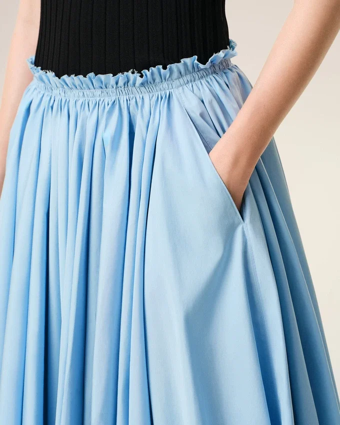 Blue Cotton Midi Corolla Skirt Blue Cotton Midi Corolla Skirt