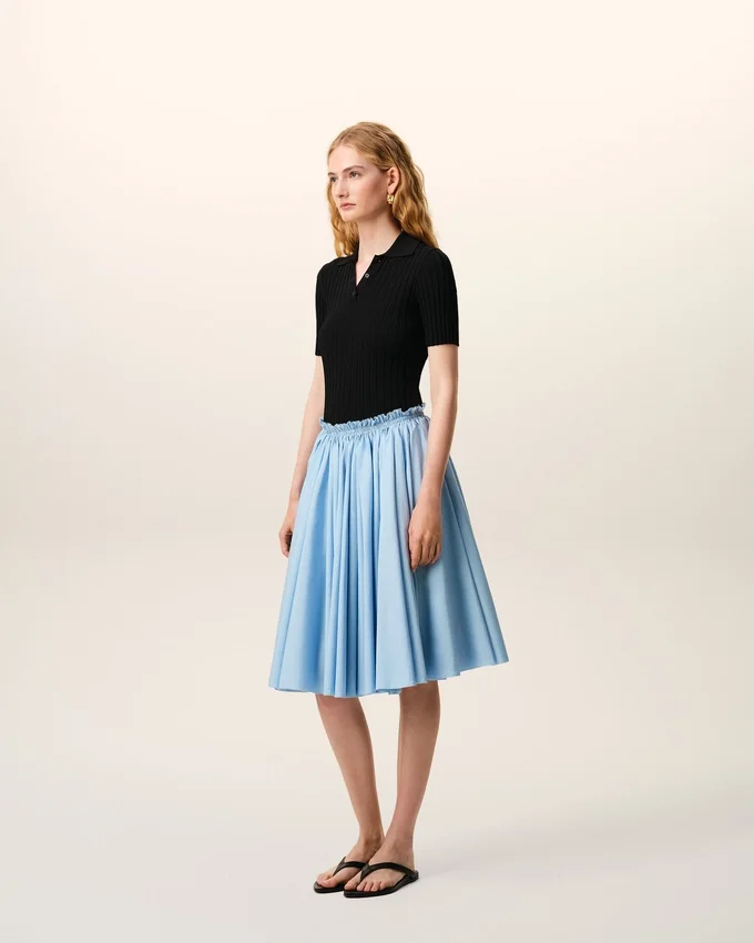 Blue Cotton Midi Corolla Skirt Blue Cotton Midi Corolla Skirt
