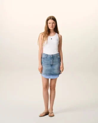 Blue Cotton Mini Skirt