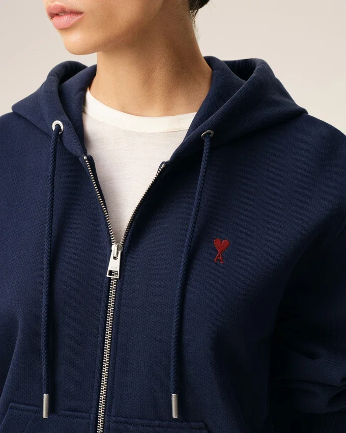 Blue Cotton Red Ami De Coeur Zipped Hoodie Blue Cotton Red Ami De Coeur Zipped Hoodie