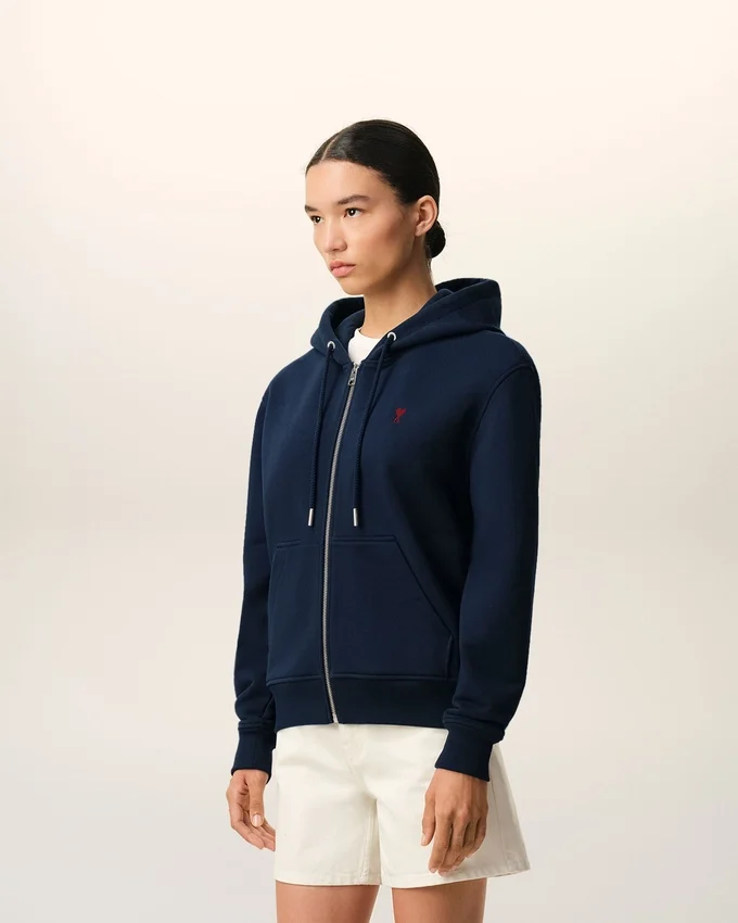 Blue Cotton Red Ami De Coeur Zipped Hoodie Blue Cotton Red Ami De Coeur Zipped Hoodie