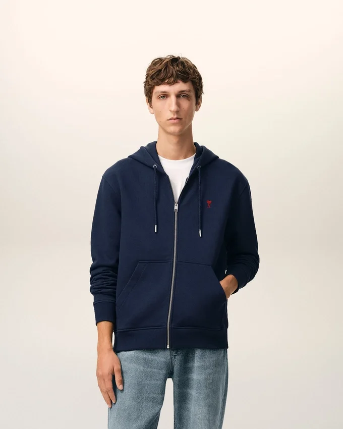 Blue Cotton Red Ami De Coeur Zipped Hoodie Blue Cotton Red Ami De Coeur Zipped Hoodie