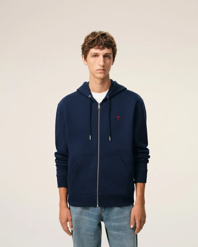 Blue Cotton Red Ami De Coeur Zipped Hoodie Blue Cotton Red Ami De Coeur Zipped Hoodie