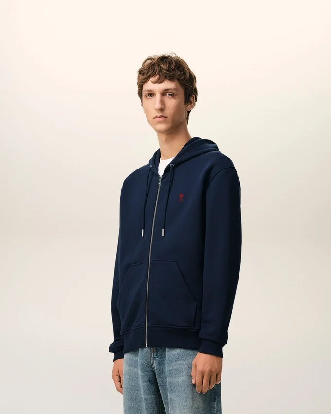Blue Cotton Red Ami De Coeur Zipped Hoodie Blue Cotton Red Ami De Coeur Zipped Hoodie