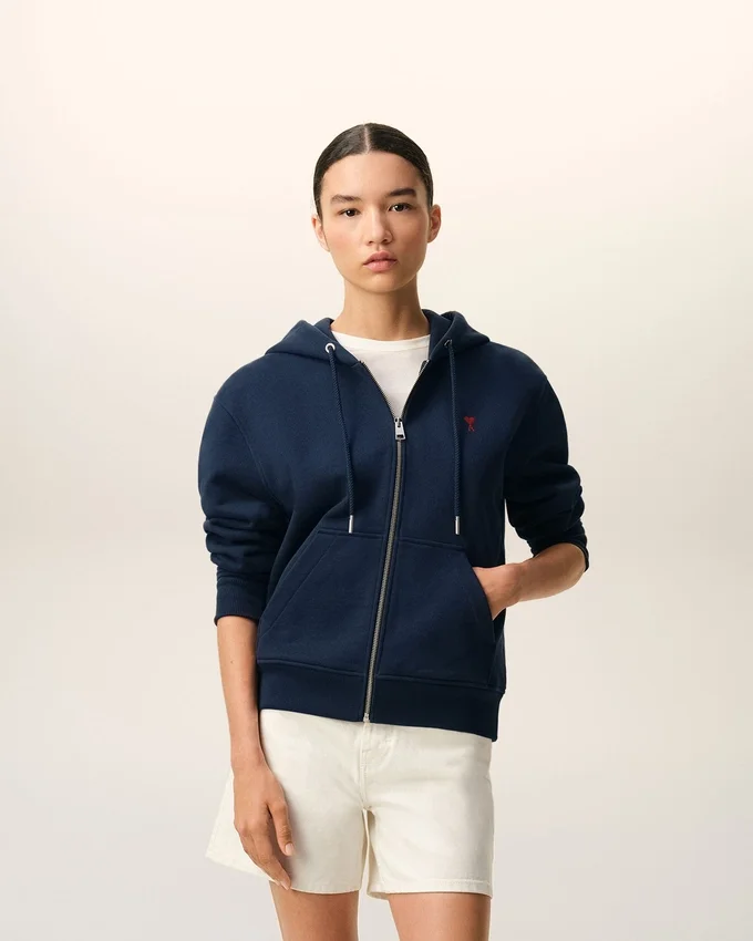 Blue Cotton Red Ami De Coeur Zipped Hoodie Blue Cotton Red Ami De Coeur Zipped Hoodie