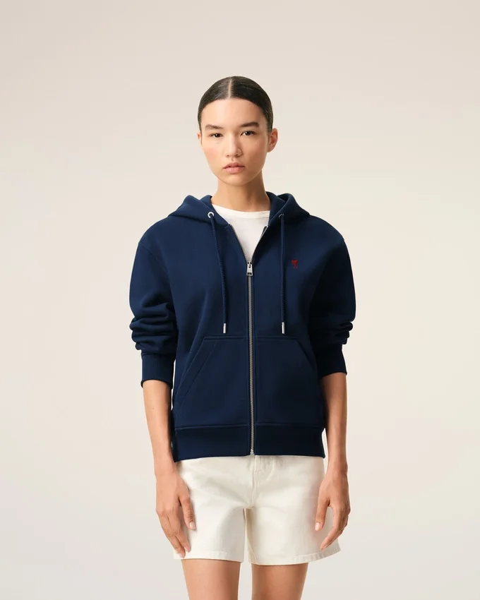 Blue Cotton Red Ami De Coeur Zipped Hoodie Blue Cotton Red Ami De Coeur Zipped Hoodie
