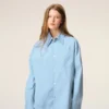 Blue Cotton Sharp Collar Ami De Coeur Wide Shirt