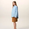 Blue Cotton Sharp Collar Ami De Coeur Wide Shirt