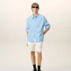 Blue Cotton Sharp Collar Ami De Coeur Wide Shirt