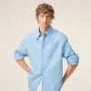 Blue Cotton Sharp Collar Ami De Coeur Wide Shirt