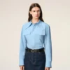 Blue Cotton Sharp Collar Fitted Shirt Blue Cotton Sharp Collar Fitted Shirt