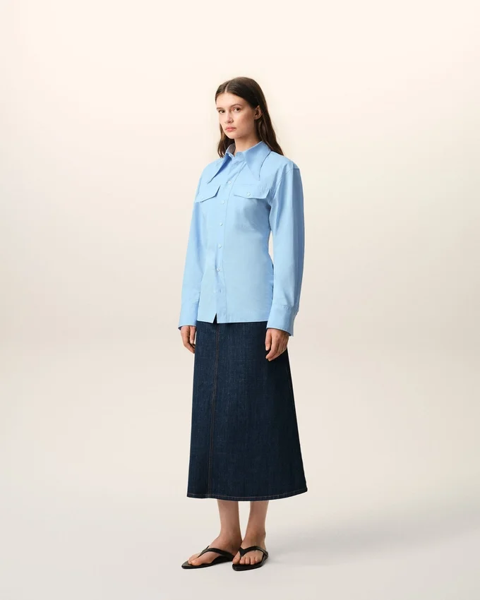 Blue Cotton Sharp Collar Fitted Shirt Blue Cotton Sharp Collar Fitted Shirt